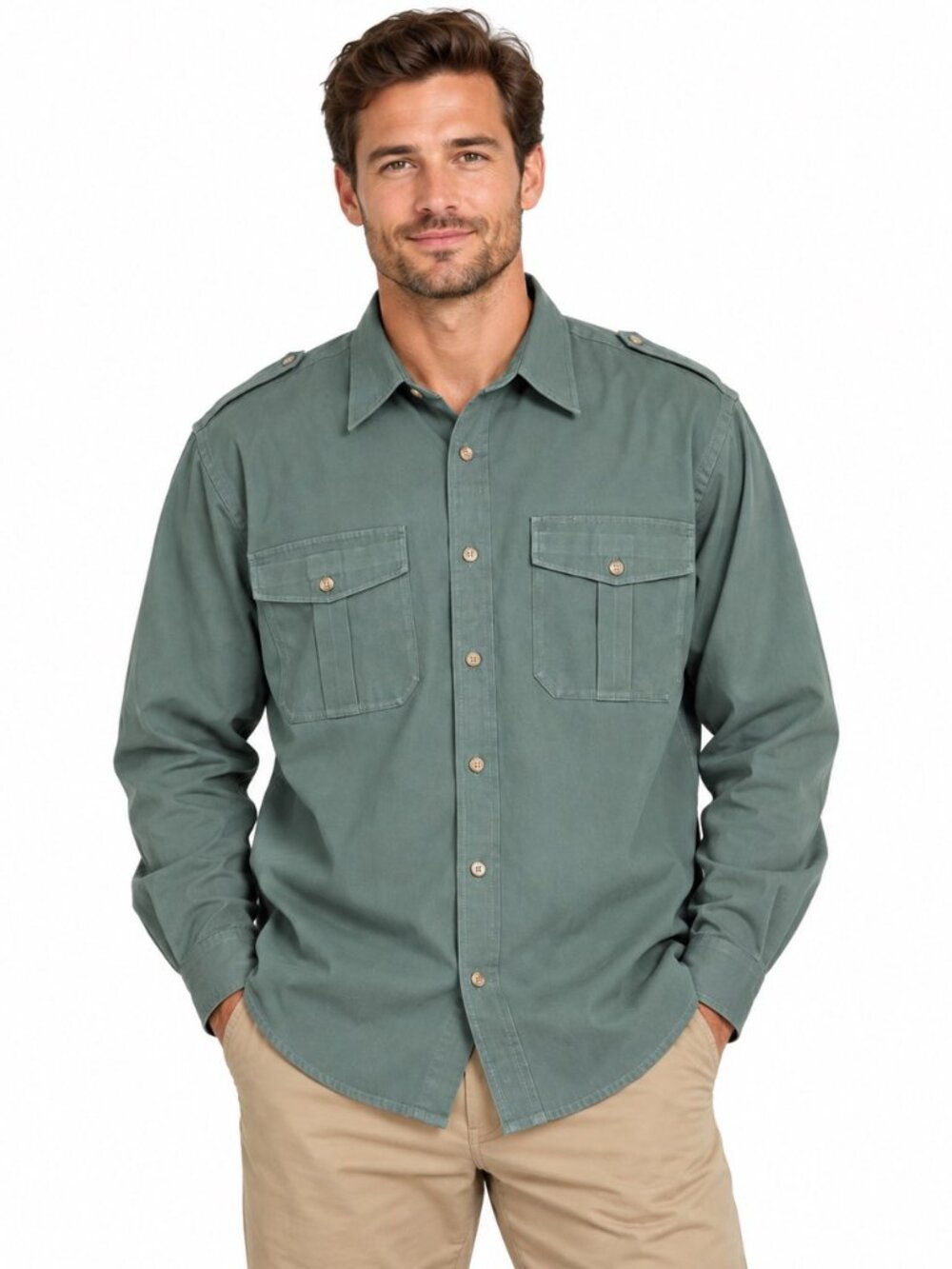 Cabela's Safari Series Men's Large Green Long Sleeve Utility Shirt